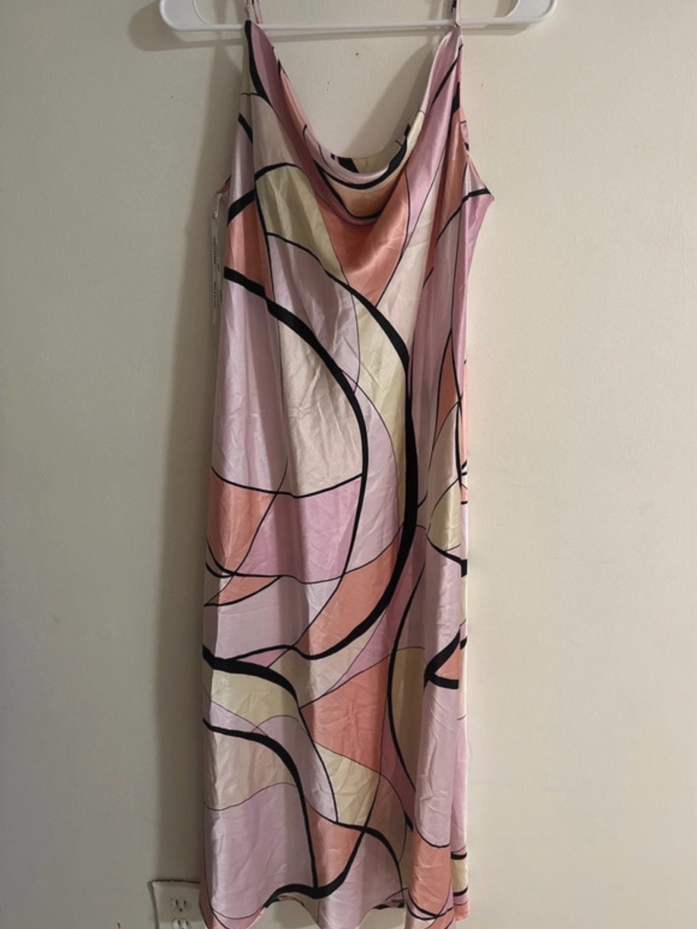 Emma & Michele Pink Abstract Cowl Neck Maxi Slip Dress